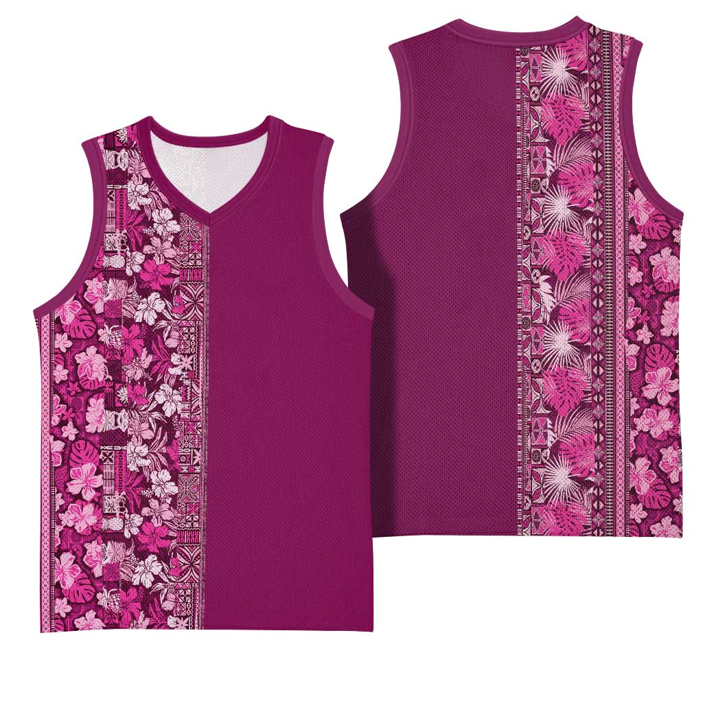 Hawaiian Tribal Elements Hibiscus Basketball Jersey Pink Pattern LT9 - Polynesian Pride
