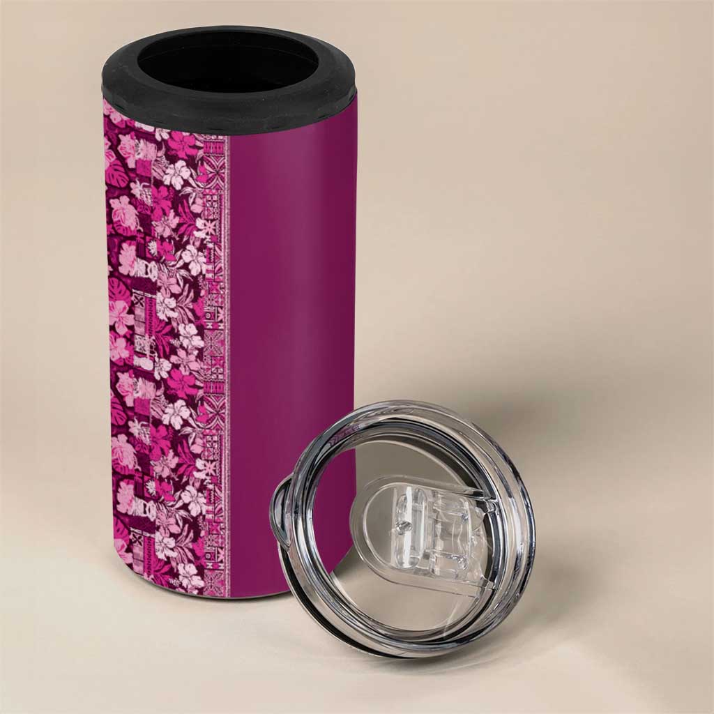 Hawaiian Tribal Elements Hibiscus 4 in 1 Can Cooler Tumbler Pink Pattern - Polynesian Pride
