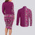 Hawaiian Tribal Elements Hibiscus Couples Matching Long Sleeve Bodycon Dress and Long Sleeve Button Shirt Pink Pattern - Polynesian Pride