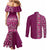Hawaiian Tribal Elements Hibiscus Couples Matching Mermaid Dress and Long Sleeve Button Shirt Pink Pattern - Polynesian Pride