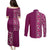 Hawaiian Tribal Elements Hibiscus Couples Matching Puletasi and Long Sleeve Button Shirt Pink Pattern - Polynesian Pride