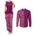Hawaiian Tribal Elements Hibiscus Couples Matching Tank Maxi Dress and Long Sleeve Button Shirt Pink Pattern - Polynesian Pride