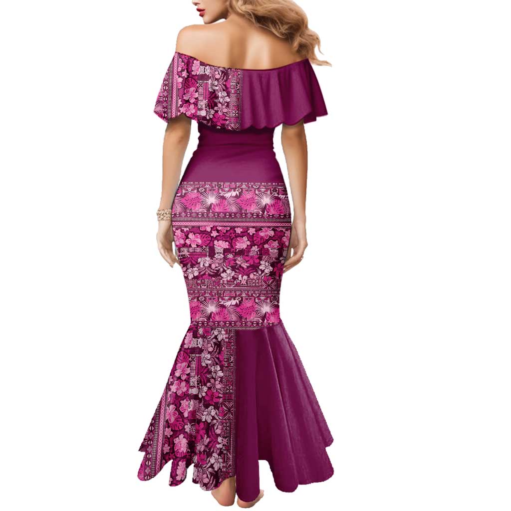 Hawaiian Tribal Elements Hibiscus Family Matching Mermaid Dress and Hawaiian Shirt Pink Pattern - Polynesian Pride