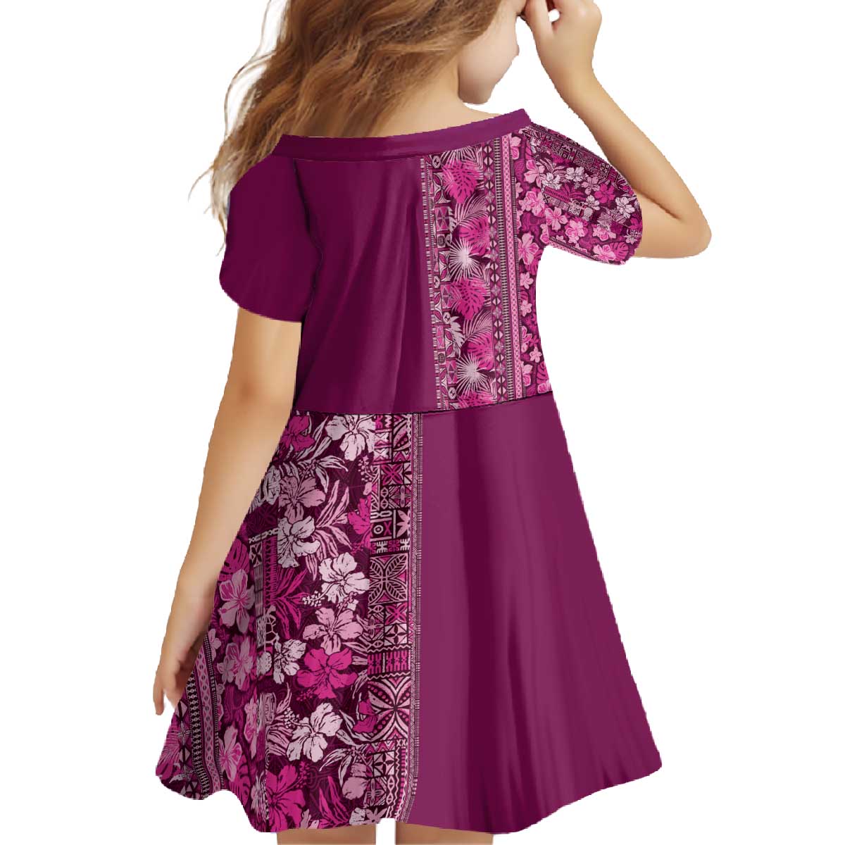 Hawaiian Tribal Elements Hibiscus Family Matching Off The Shoulder Long Sleeve Dress and Hawaiian Shirt Pink Pattern - Polynesian Pride