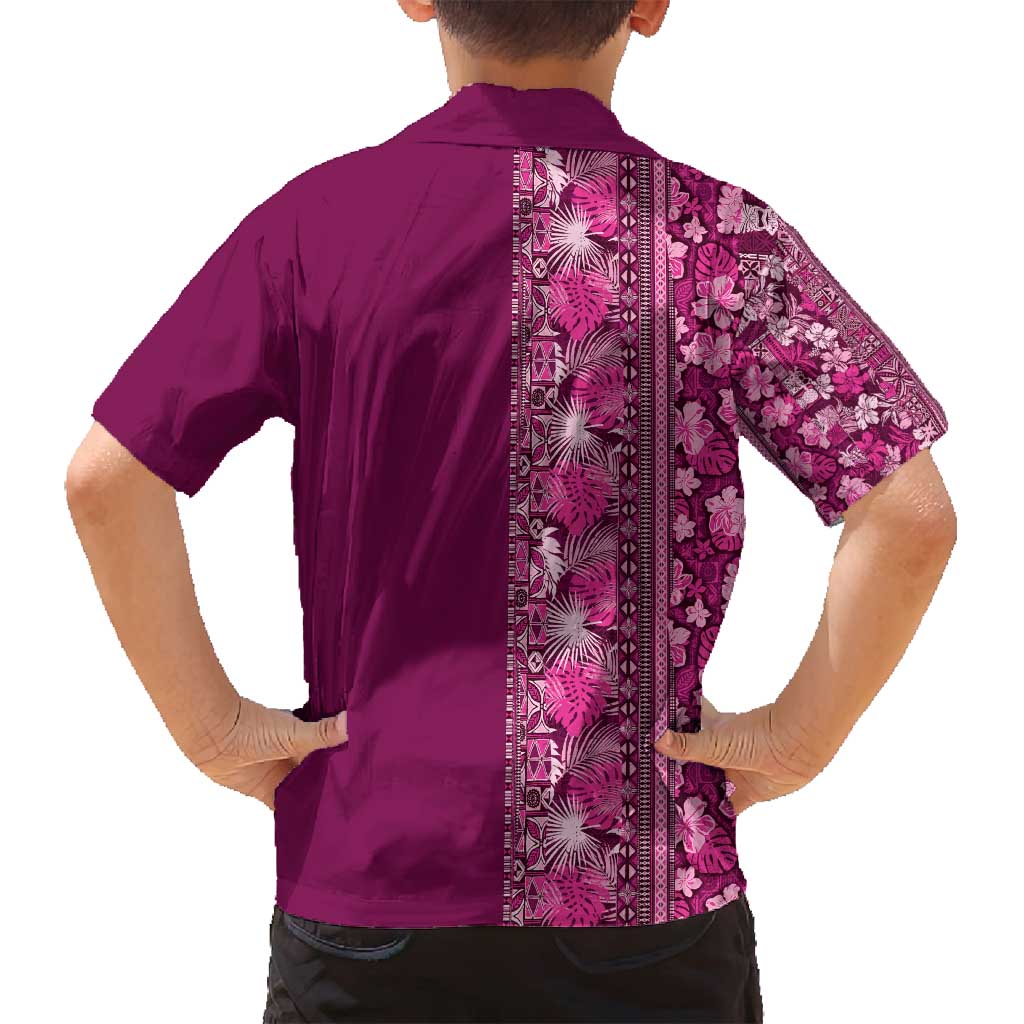 Hawaiian Tribal Elements Hibiscus Family Matching Off Shoulder Short Dress and Hawaiian Shirt Pink Pattern LT9 - Polynesian Pride