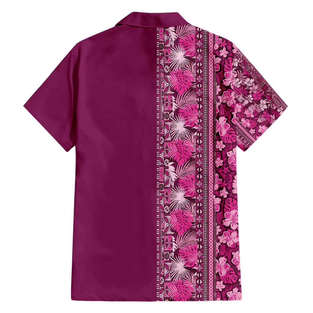 Hawaiian Tribal Elements Hibiscus Family Matching Off Shoulder Short Dress and Hawaiian Shirt Pink Pattern LT9 - Polynesian Pride