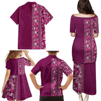 Hawaiian Tribal Elements Hibiscus Family Matching Puletasi and Hawaiian Shirt Pink Pattern - Polynesian Pride