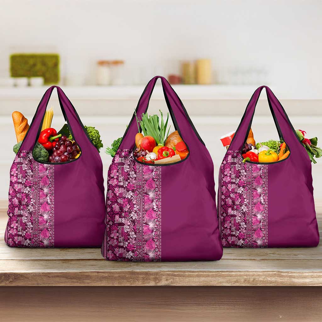 Hawaiian Tribal Elements Hibiscus Grocery Bag Pink Pattern LT9 3-pack One Size Pink - Polynesian Pride