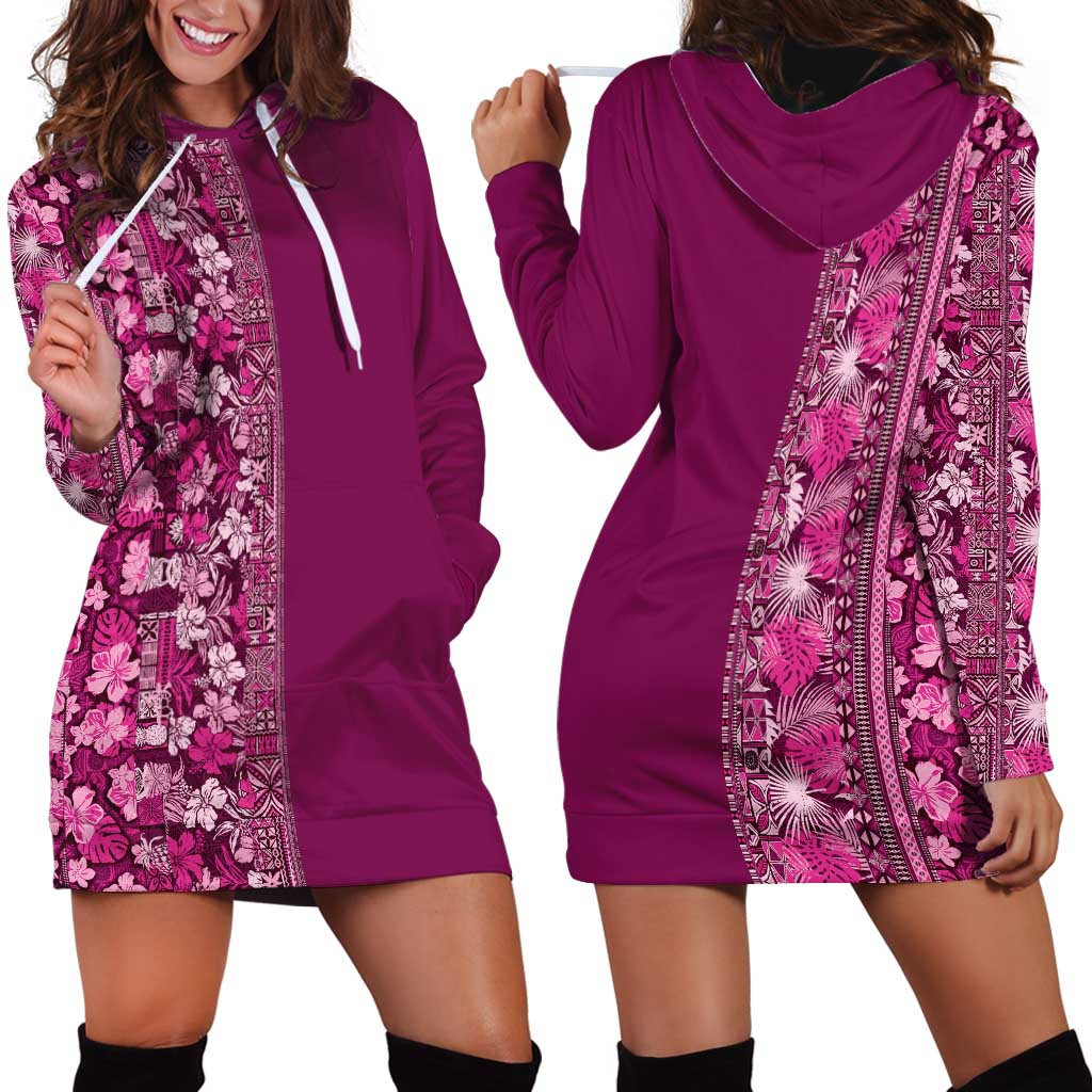 Hawaiian Tribal Elements Hibiscus Hoodie Dress Pink Pattern - Polynesian Pride