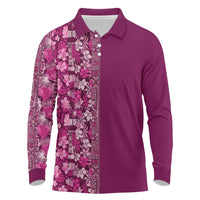 Hawaiian Tribal Elements Hibiscus Long Sleeve Polo Shirt Pink Pattern - Polynesian Pride