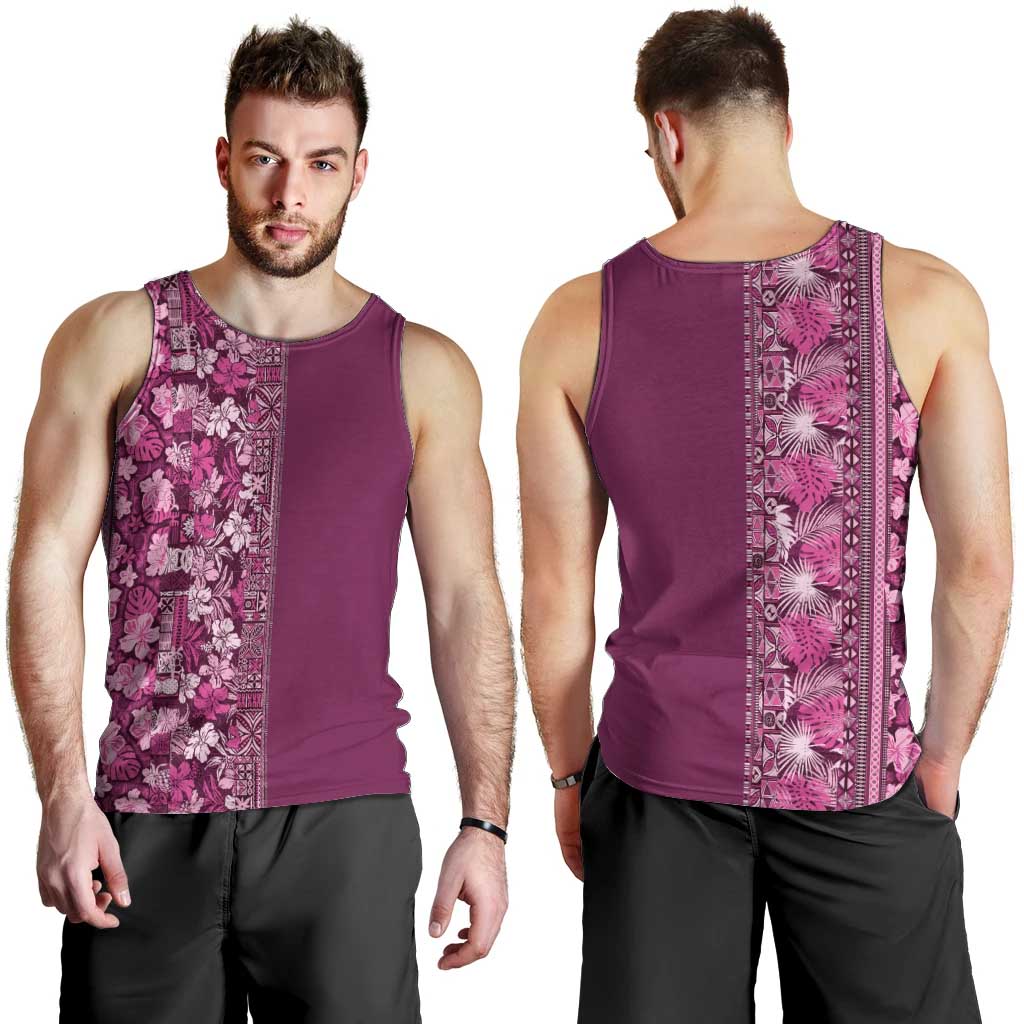 Hawaiian Tribal Elements Hibiscus Men Tank Top Pink Pattern - Polynesian Pride