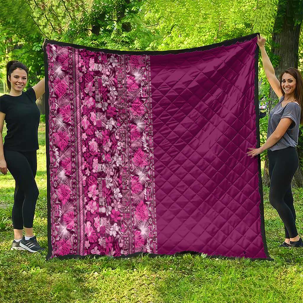 Hawaiian Tribal Elements Hibiscus Quilt Pink Pattern - Polynesian Pride