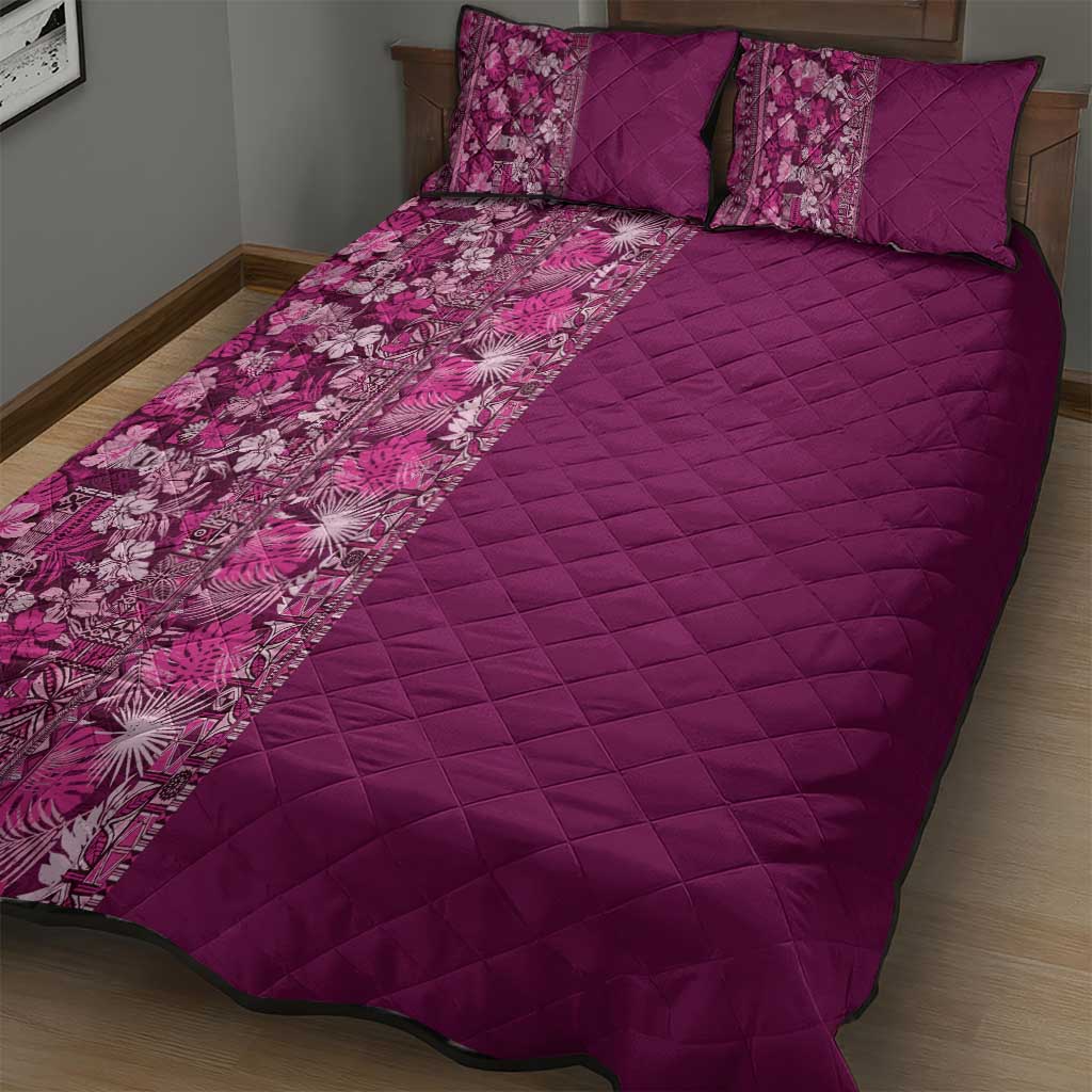 Hawaiian Tribal Elements Hibiscus Quilt Bed Set Pink Pattern - Polynesian Pride