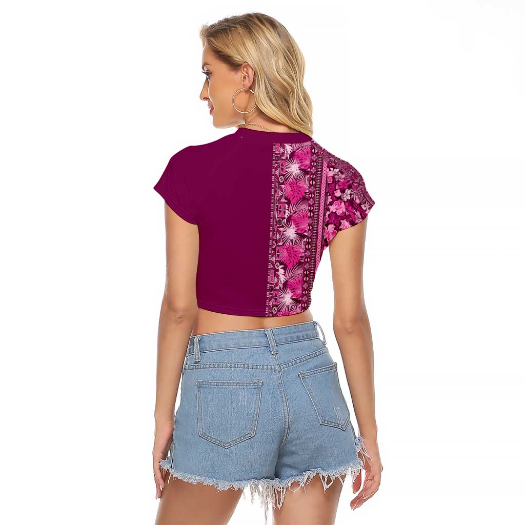 Hawaiian Tribal Elements Hibiscus Raglan Cropped T Shirt Pink Pattern LT9 - Polynesian Pride