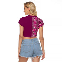 Hawaiian Tribal Elements Hibiscus Raglan Cropped T Shirt Pink Pattern LT9 - Polynesian Pride