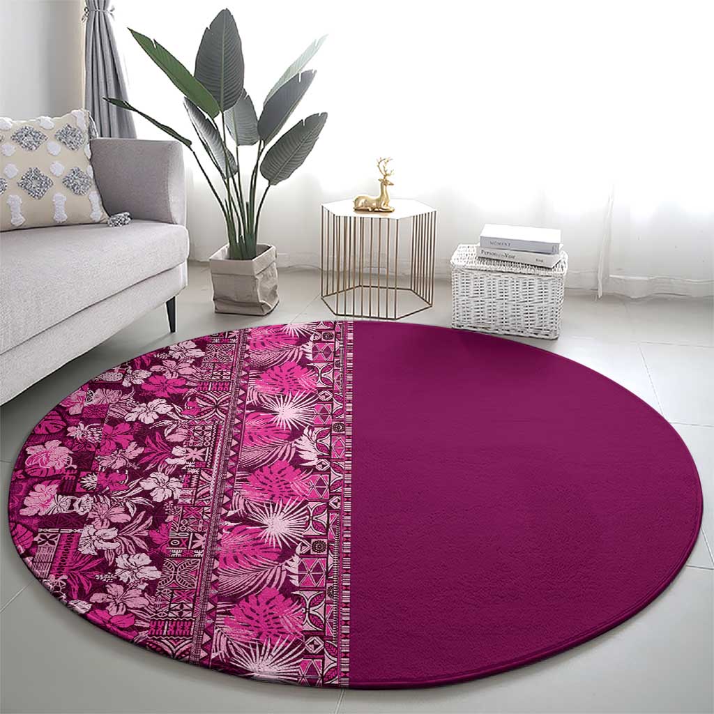 Hawaiian Tribal Elements Hibiscus Round Carpet Pink Pattern - Polynesian Pride