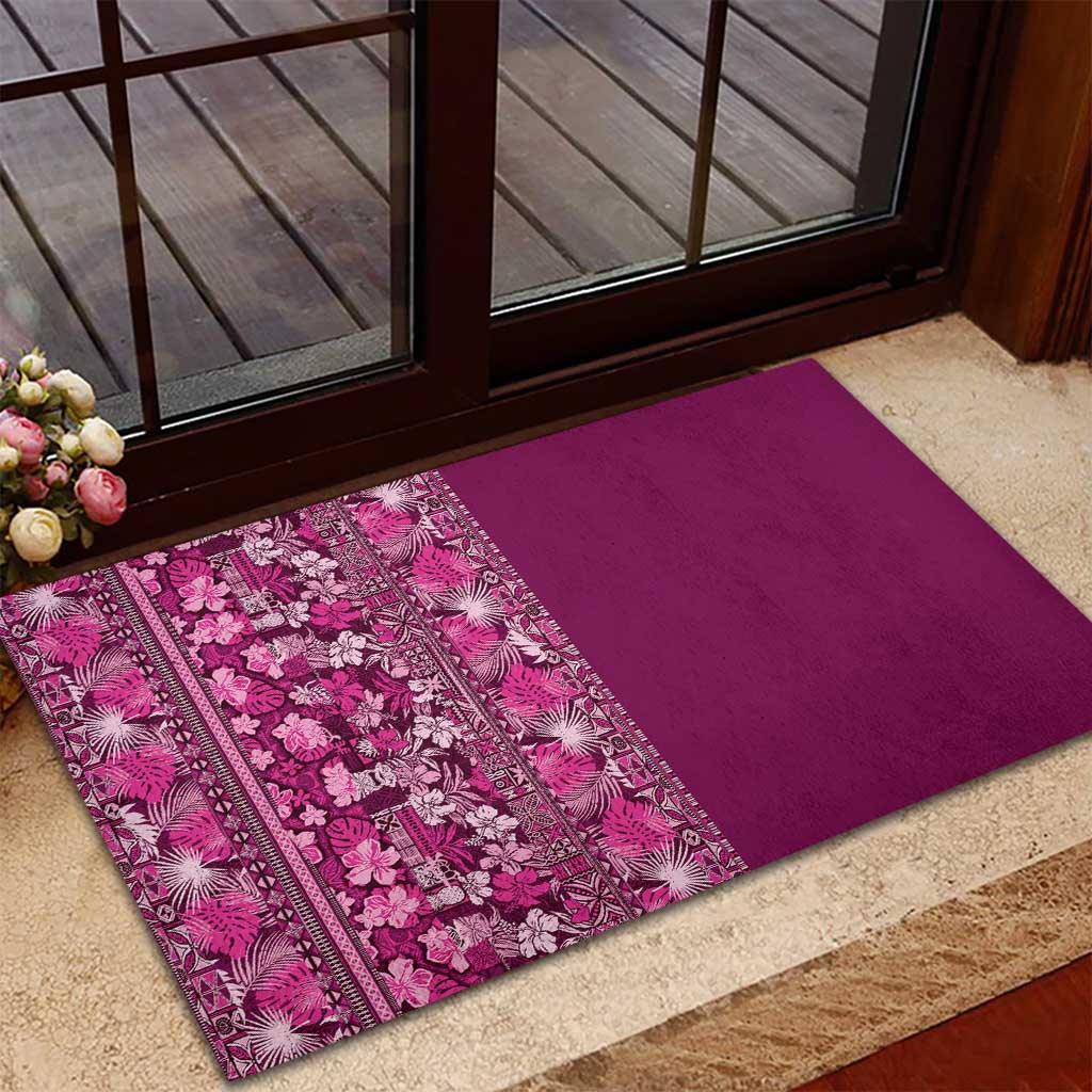 Hawaiian Tribal Elements Hibiscus Rubber Doormat Pink Pattern - Polynesian Pride