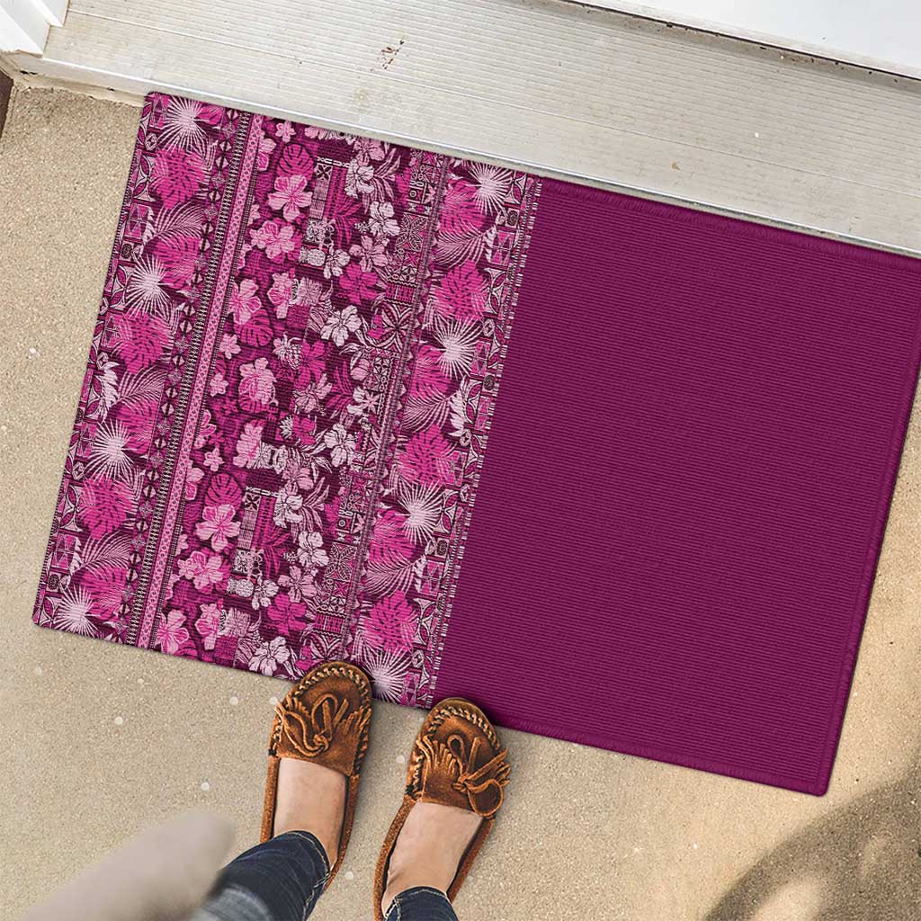 Hawaiian Tribal Elements Hibiscus Rubber Doormat Pink Pattern - Polynesian Pride