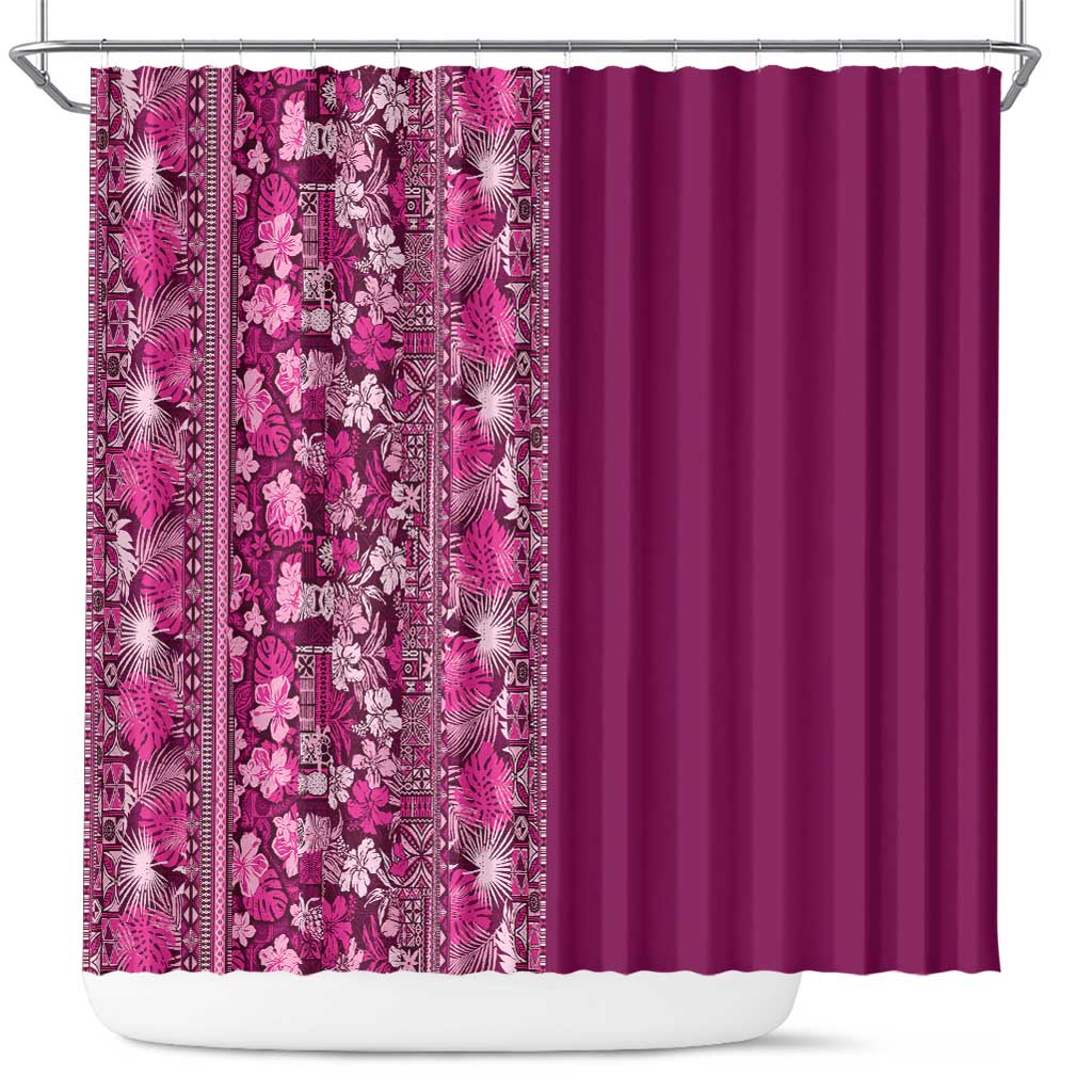Hawaiian Tribal Elements Hibiscus Shower Curtain Pink Pattern - Polynesian Pride