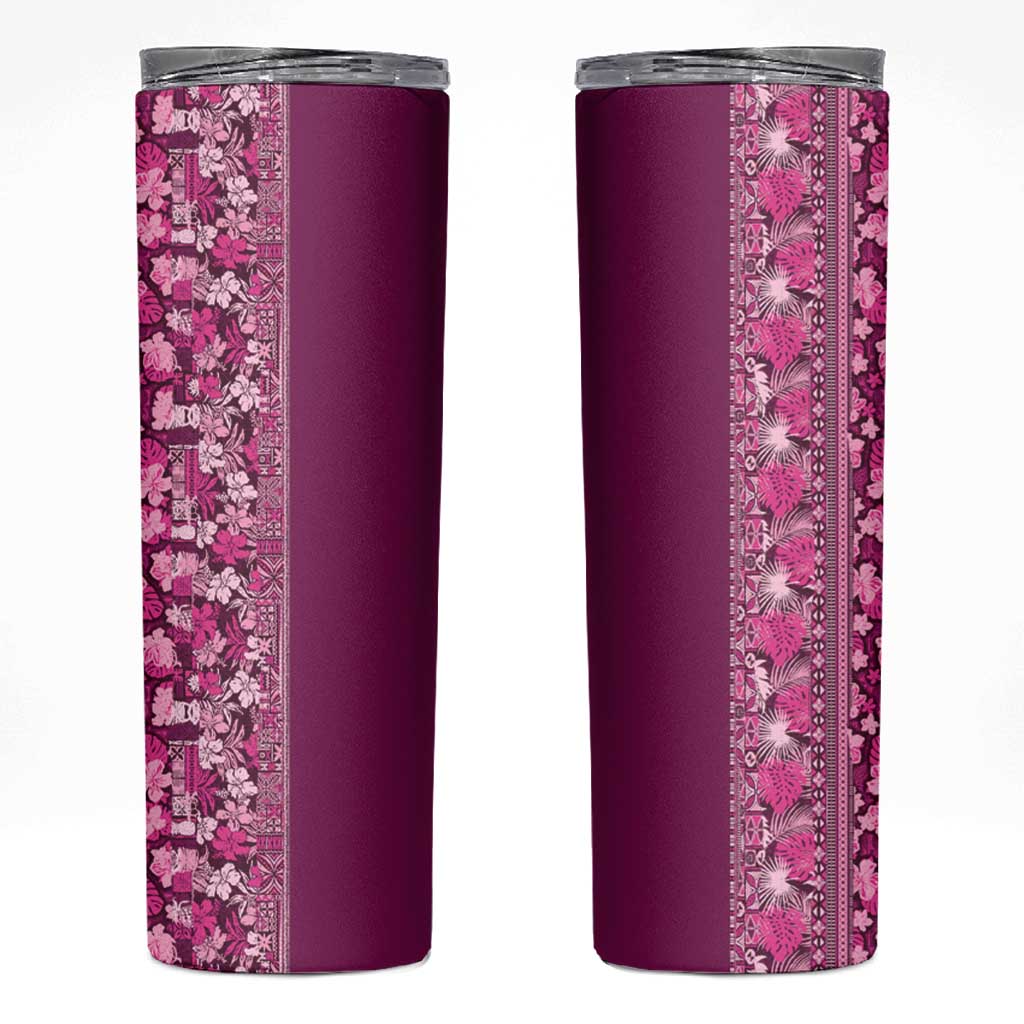 Hawaiian Tribal Elements Hibiscus Skinny Tumbler Pink Pattern - Polynesian Pride