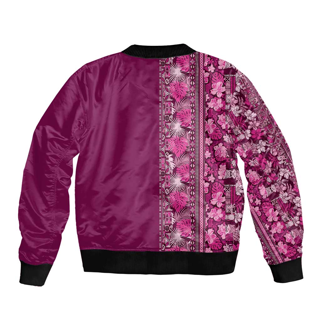 Hawaiian Tribal Elements Hibiscus Sleeve Zip Bomber Jacket Pink Pattern - Polynesian Pride