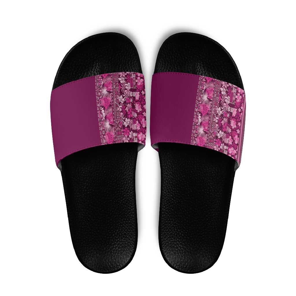 Hawaiian Tribal Elements Hibiscus Slide Sandals Pink Pattern - Polynesian Pride