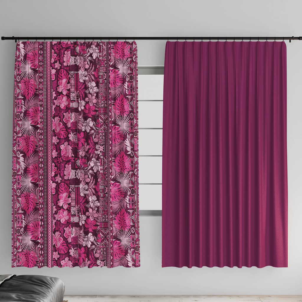 Hawaiian Tribal Elements Hibiscus Window Curtain Pink Pattern LT9 With Hooks Pink - Polynesian Pride