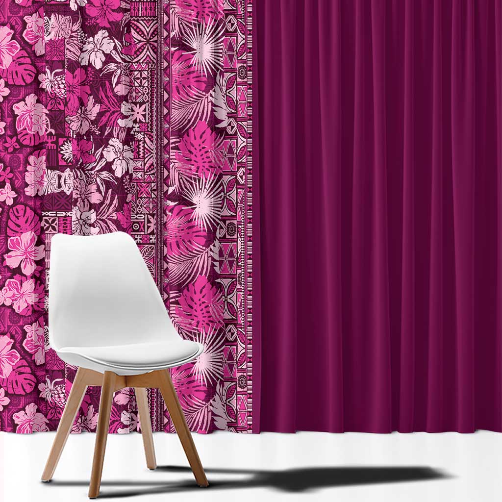 Hawaiian Tribal Elements Hibiscus Window Curtain Pink Pattern LT9 - Polynesian Pride