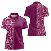Hawaiian Tribal Elements Hibiscus Women Polo Shirt Pink Pattern - Polynesian Pride