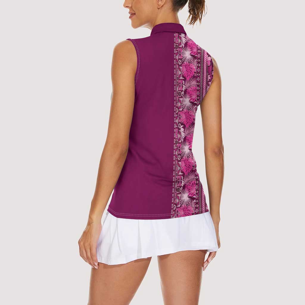 Hawaiian Tribal Elements Hibiscus Women Sleeveless Polo Shirt Pink Pattern - Polynesian Pride