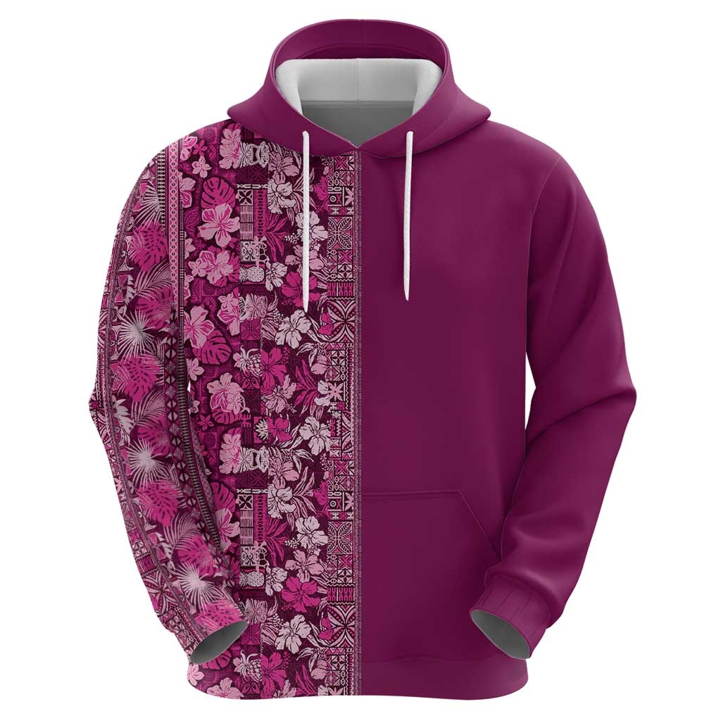 Hawaiian Tribal Elements Hibiscus Zip Hoodie Pink Pattern - Polynesian Pride