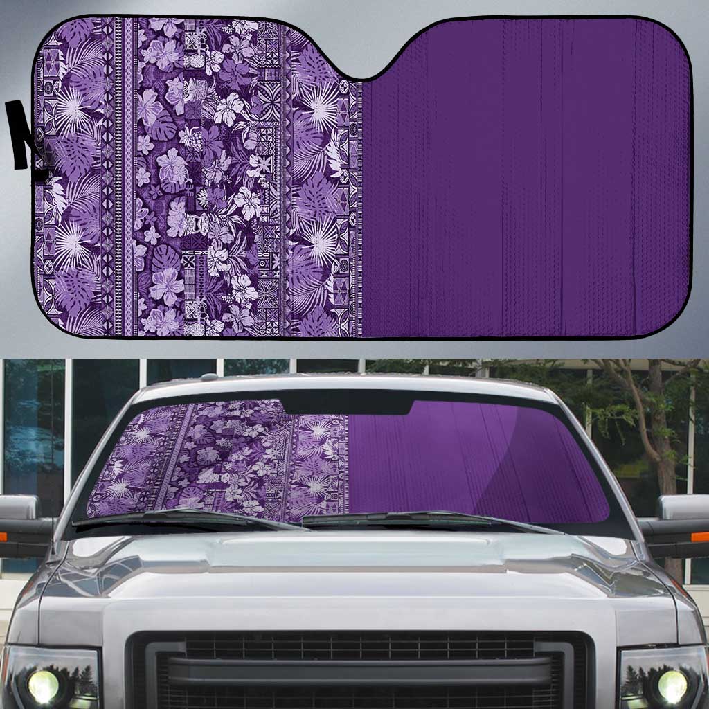 Hawaiian Tribal Elements Hibiscus Auto Sun Shade Purple Pattern - Polynesian Pride