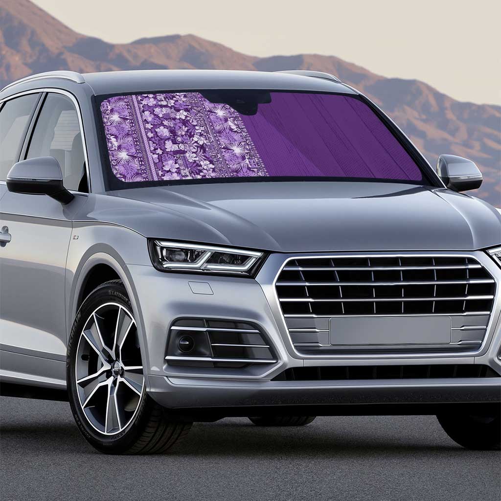 Hawaiian Tribal Elements Hibiscus Auto Sun Shade Purple Pattern - Polynesian Pride
