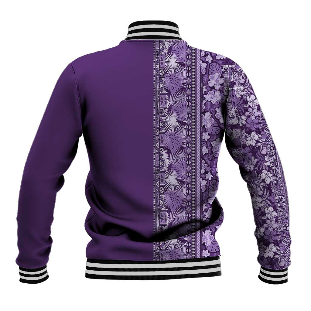 Hawaiian Tribal Elements Hibiscus Baseball Jacket Purple Pattern - Polynesian Pride