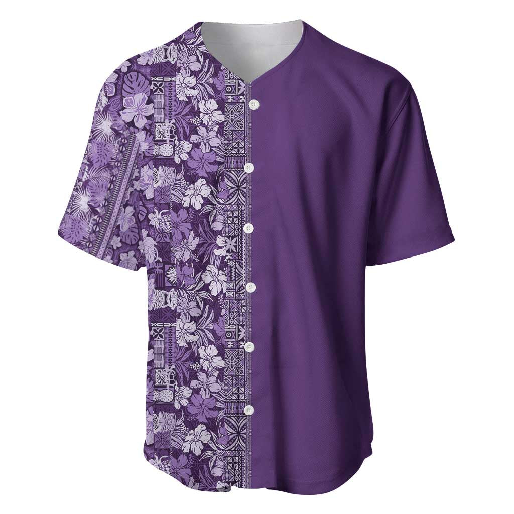 Hawaiian Tribal Elements Hibiscus Baseball Jersey Purple Pattern - Polynesian Pride