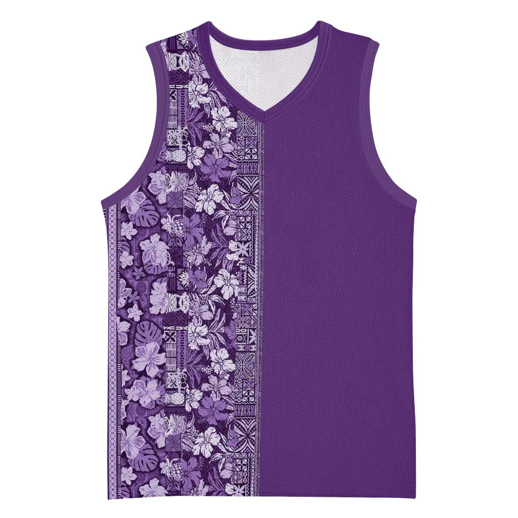 Hawaiian Tribal Elements Hibiscus Basketball Jersey Purple Pattern LT9 Unisex Purple - Polynesian Pride