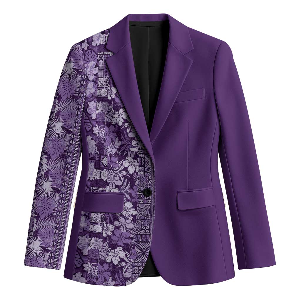 Hawaiian Tribal Elements Hibiscus Blazer Purple Pattern LT9 Unisex Purple - Polynesian Pride