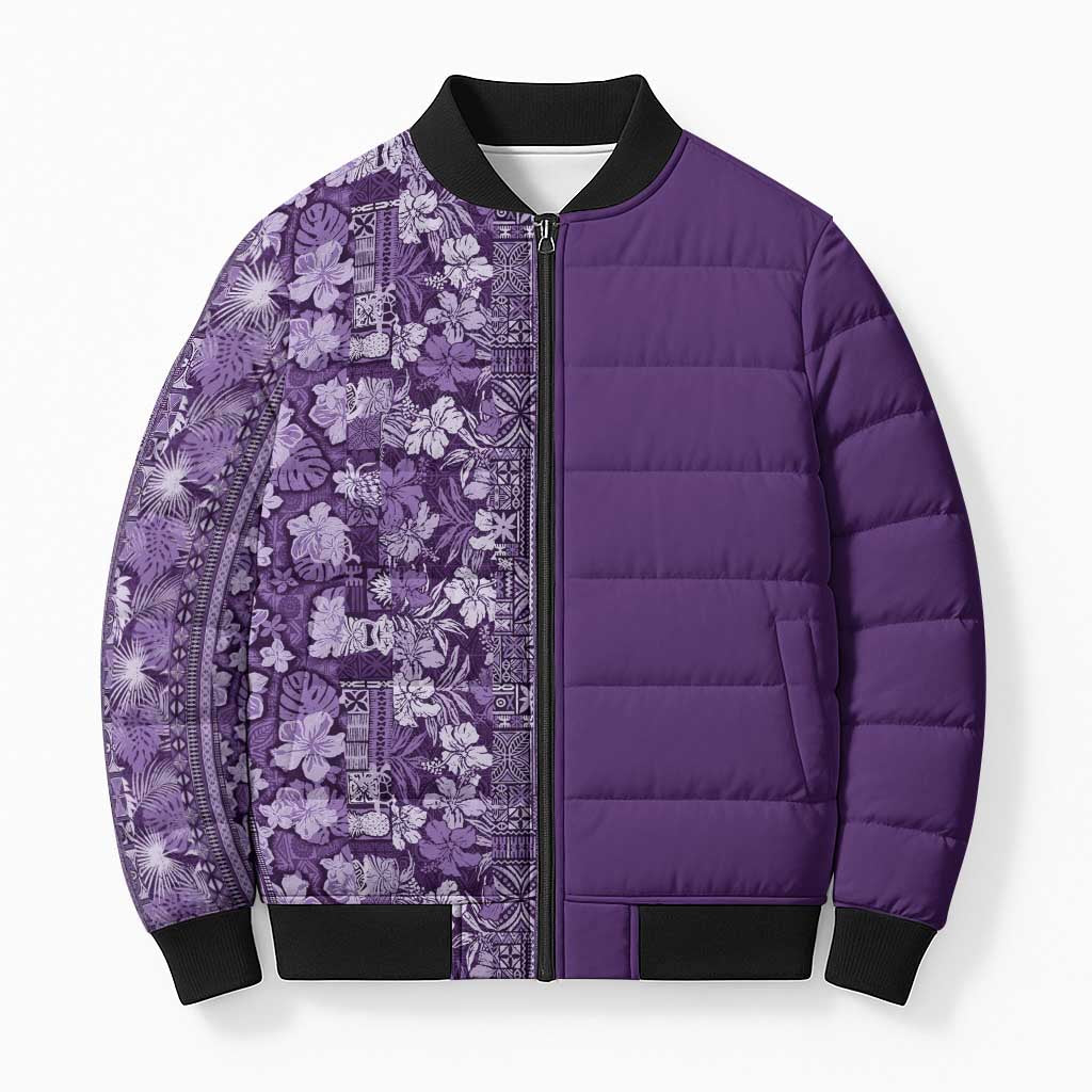 Hawaiian Tribal Elements Hibiscus Bomber Puffer Jacket Purple Pattern LT9 Unisex Purple - Polynesian Pride