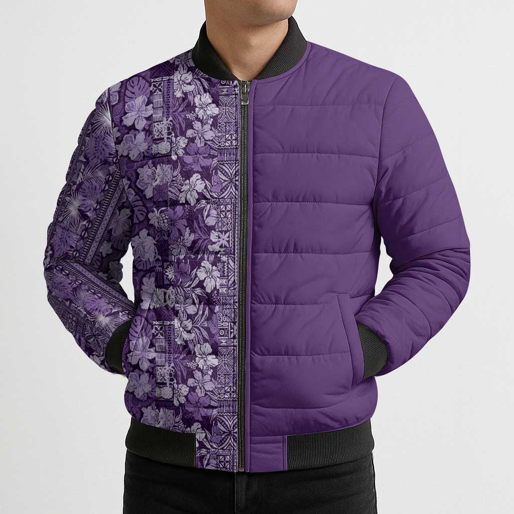 Hawaiian Tribal Elements Hibiscus Bomber Puffer Jacket Purple Pattern LT9 - Polynesian Pride
