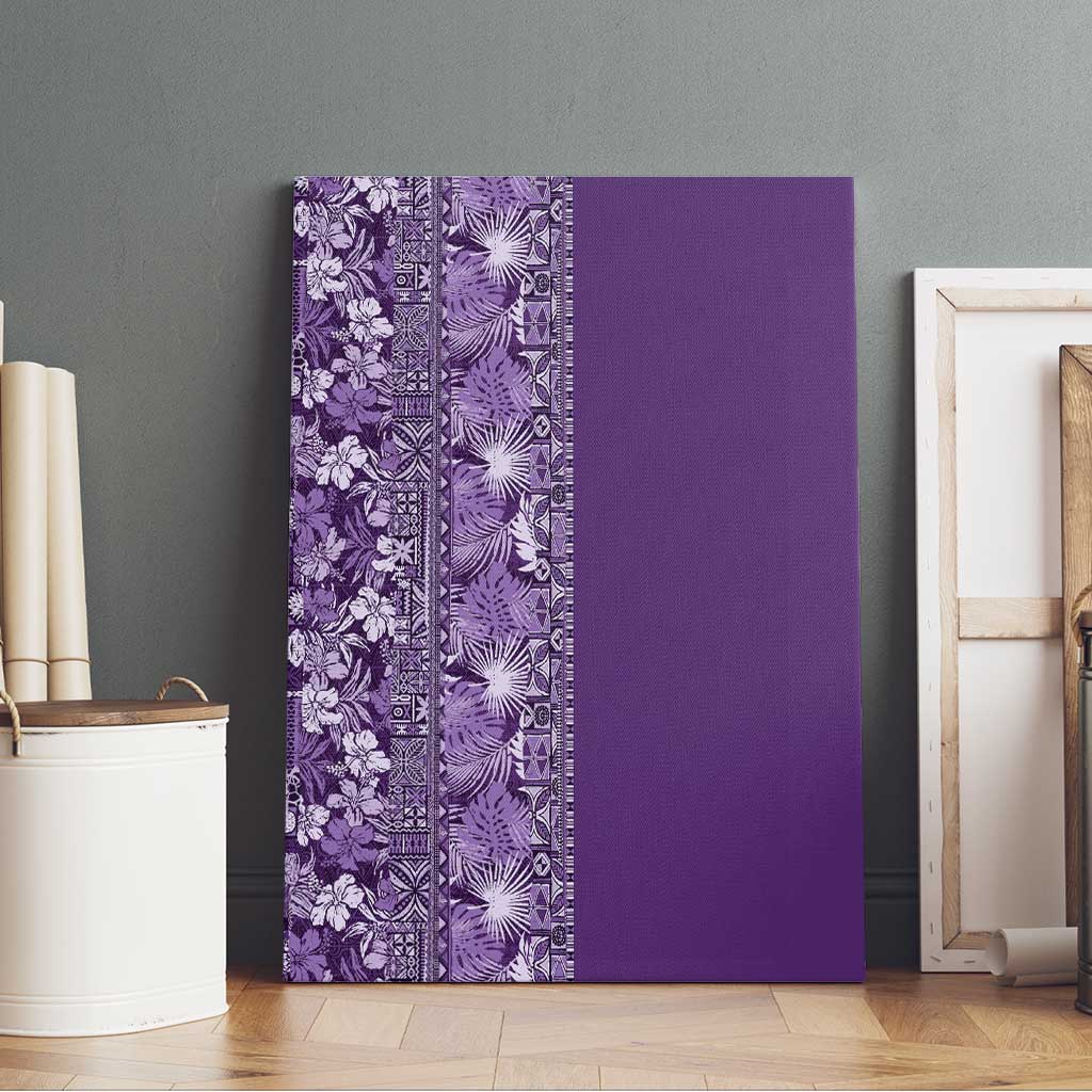 Hawaiian Tribal Elements Hibiscus Canvas Wall Art Purple Pattern - Polynesian Pride