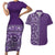 Hawaiian Tribal Elements Hibiscus Couples Matching Short Sleeve Bodycon Dress and Hawaiian Shirt Purple Pattern - Polynesian Pride