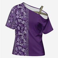 Hawaiian Tribal Elements Hibiscus Cross Shoulder Shirt Purple Pattern LT9 Female Purple - Polynesian Pride