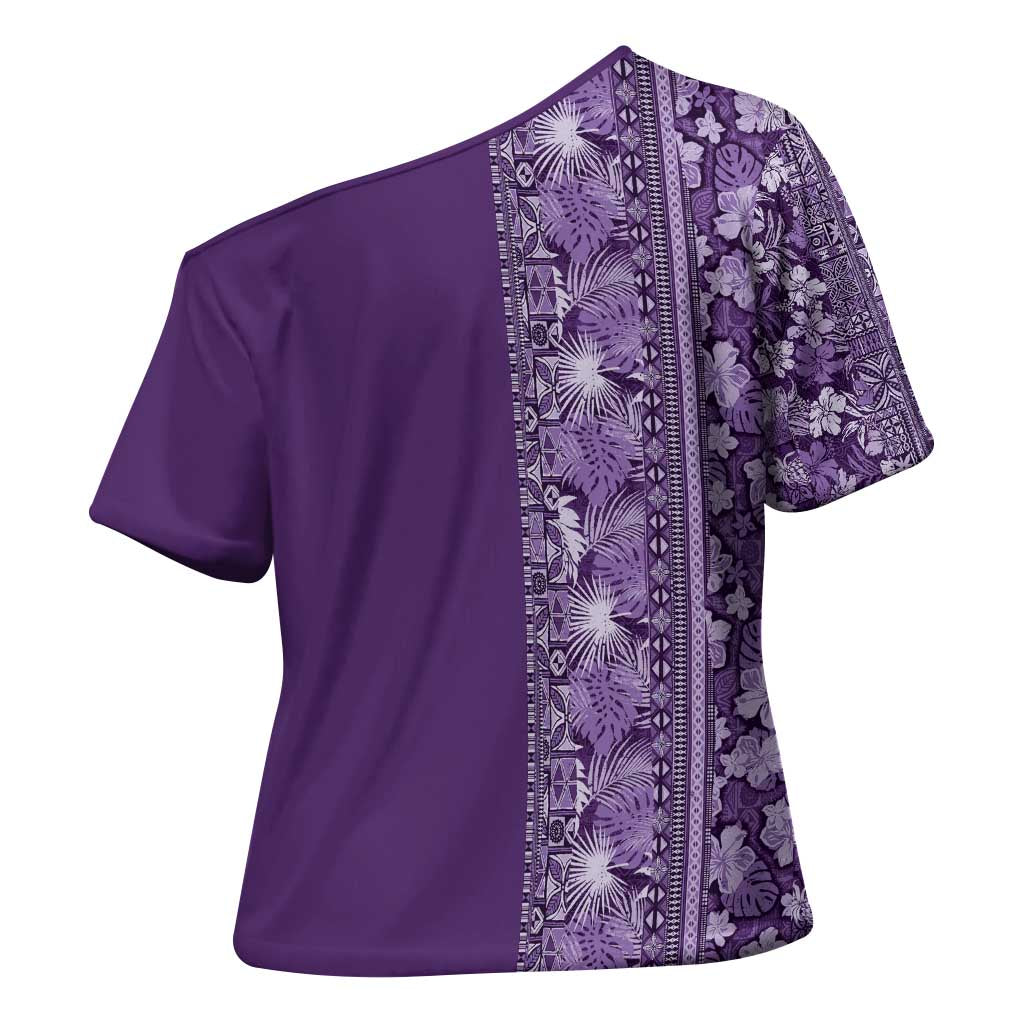 Hawaiian Tribal Elements Hibiscus Cross Shoulder Shirt Purple Pattern LT9 - Polynesian Pride
