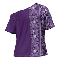 Hawaiian Tribal Elements Hibiscus Cross Shoulder Shirt Purple Pattern LT9 - Polynesian Pride