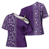 Hawaiian Tribal Elements Hibiscus Cross Shoulder Shirt Purple Pattern LT9 - Polynesian Pride