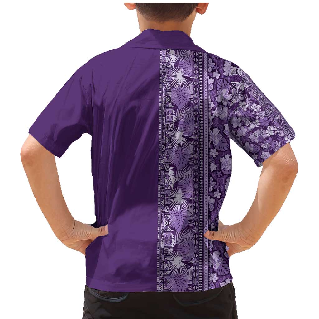 Hawaiian Tribal Elements Hibiscus Family Matching Mermaid Dress and Hawaiian Shirt Purple Pattern - Polynesian Pride