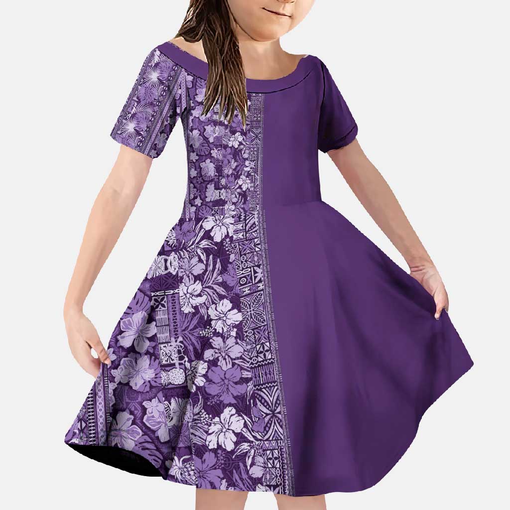 Hawaiian Tribal Elements Hibiscus Family Matching Mermaid Dress and Hawaiian Shirt Purple Pattern - Polynesian Pride