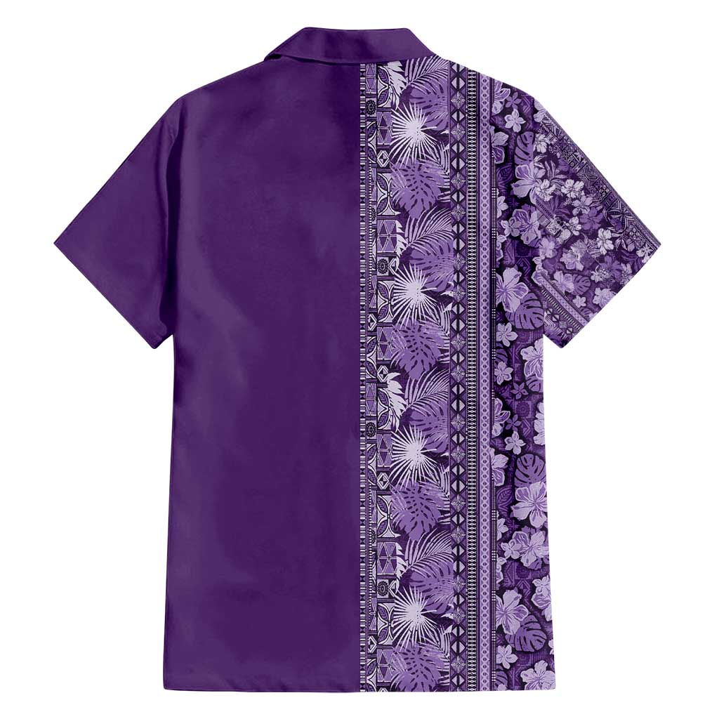 Hawaiian Tribal Elements Hibiscus Family Matching Off Shoulder Maxi Dress and Hawaiian Shirt Purple Pattern - Polynesian Pride