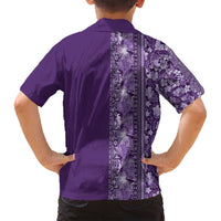 Hawaiian Tribal Elements Hibiscus Family Matching Off Shoulder Short Dress and Hawaiian Shirt Purple Pattern - Polynesian Pride