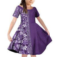 Hawaiian Tribal Elements Hibiscus Family Matching Off Shoulder Short Dress and Hawaiian Shirt Purple Pattern - Polynesian Pride